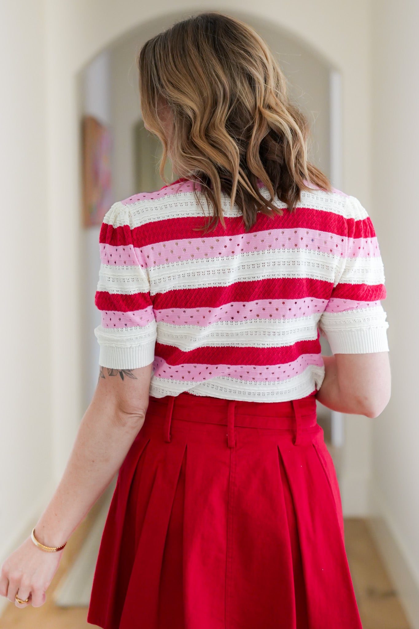 Stripe Short Sleeve Knit Sweater
