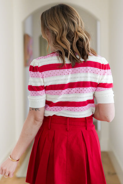 Stripe Short Sleeve Knit Sweater