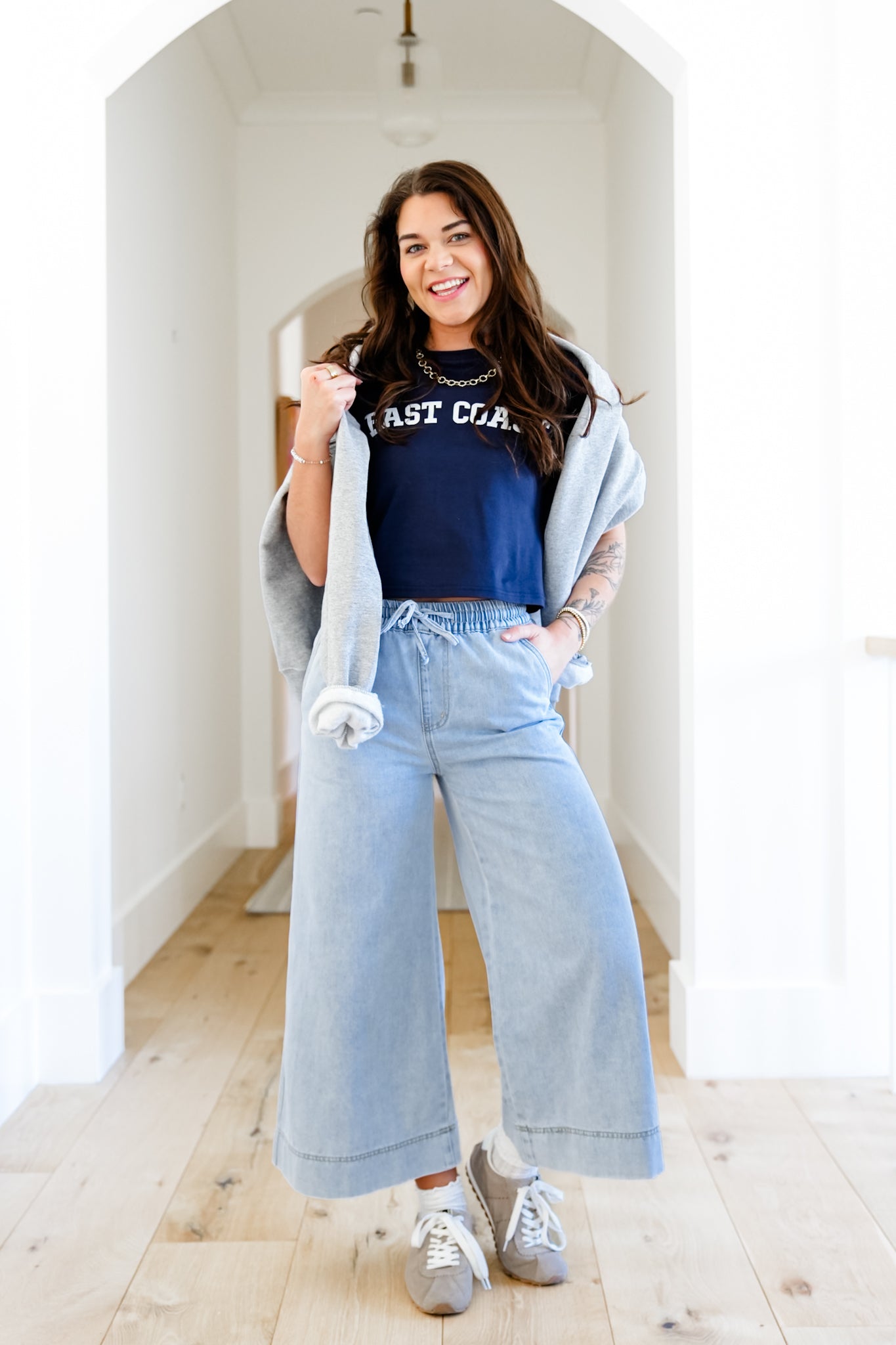 Mica High Girl on the Go Rise Light Wash Wide Leg Crop