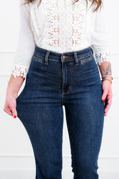 Judy Blue "The Sadie" Multi Inseam High Rise Dark Wash Trouser Flare Jeans