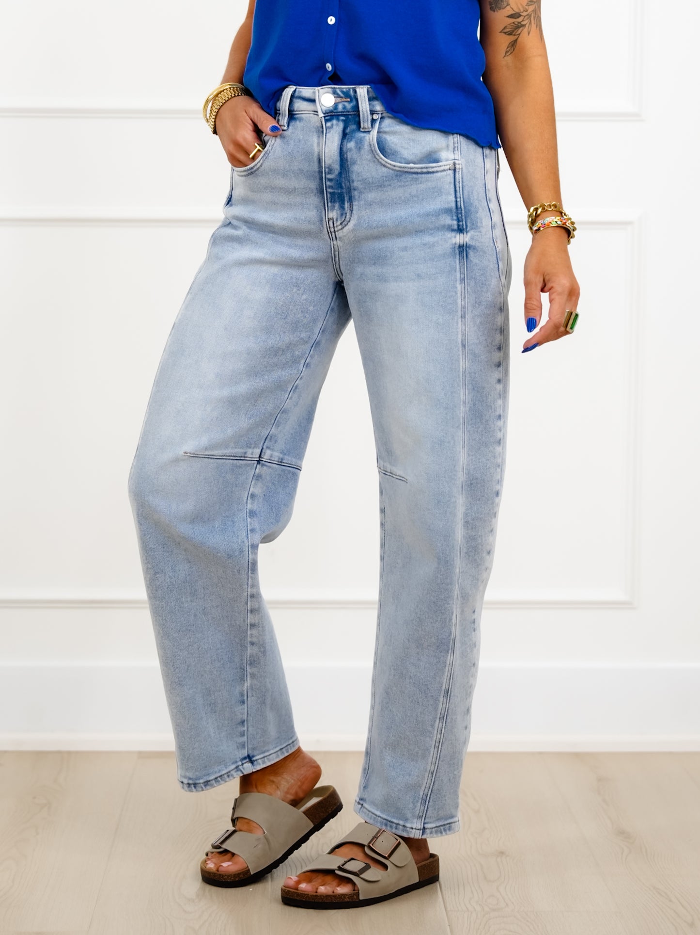 Restock! Risen The Hollis Light Wash Boyfriend Cuffed Barrel Jeans