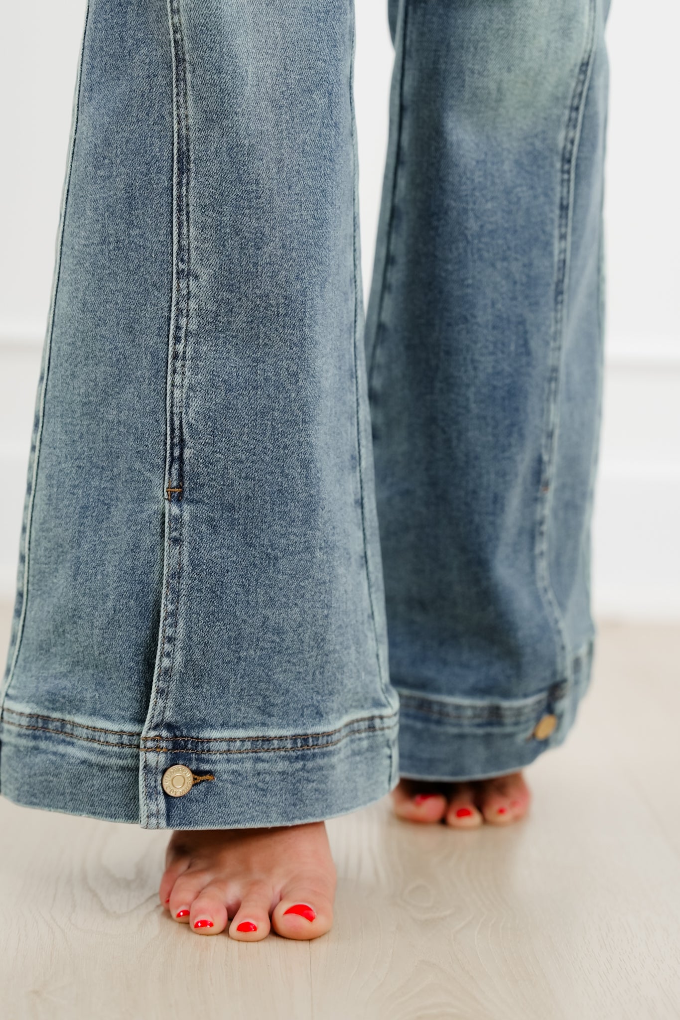 Judy Blue High Rise Medium Vintage Wash Flare Jeans with Button Hem