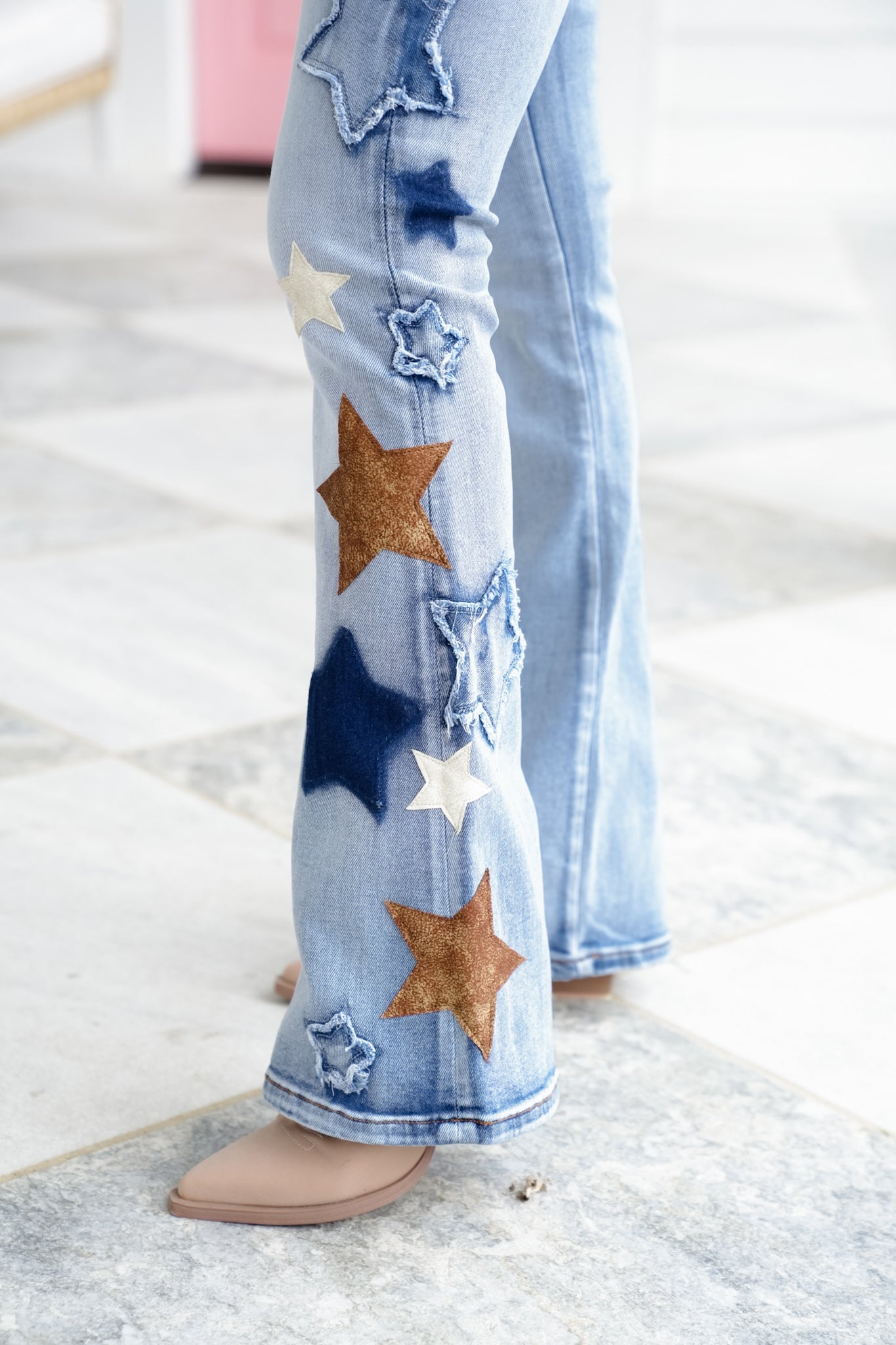 Mineral Wash Denim Jeans with Star Detail