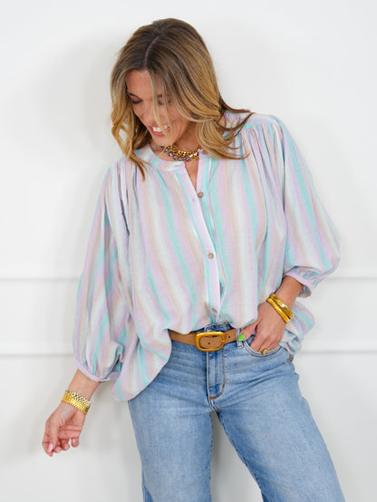 Striped Long Sleeve Button Up Blouse