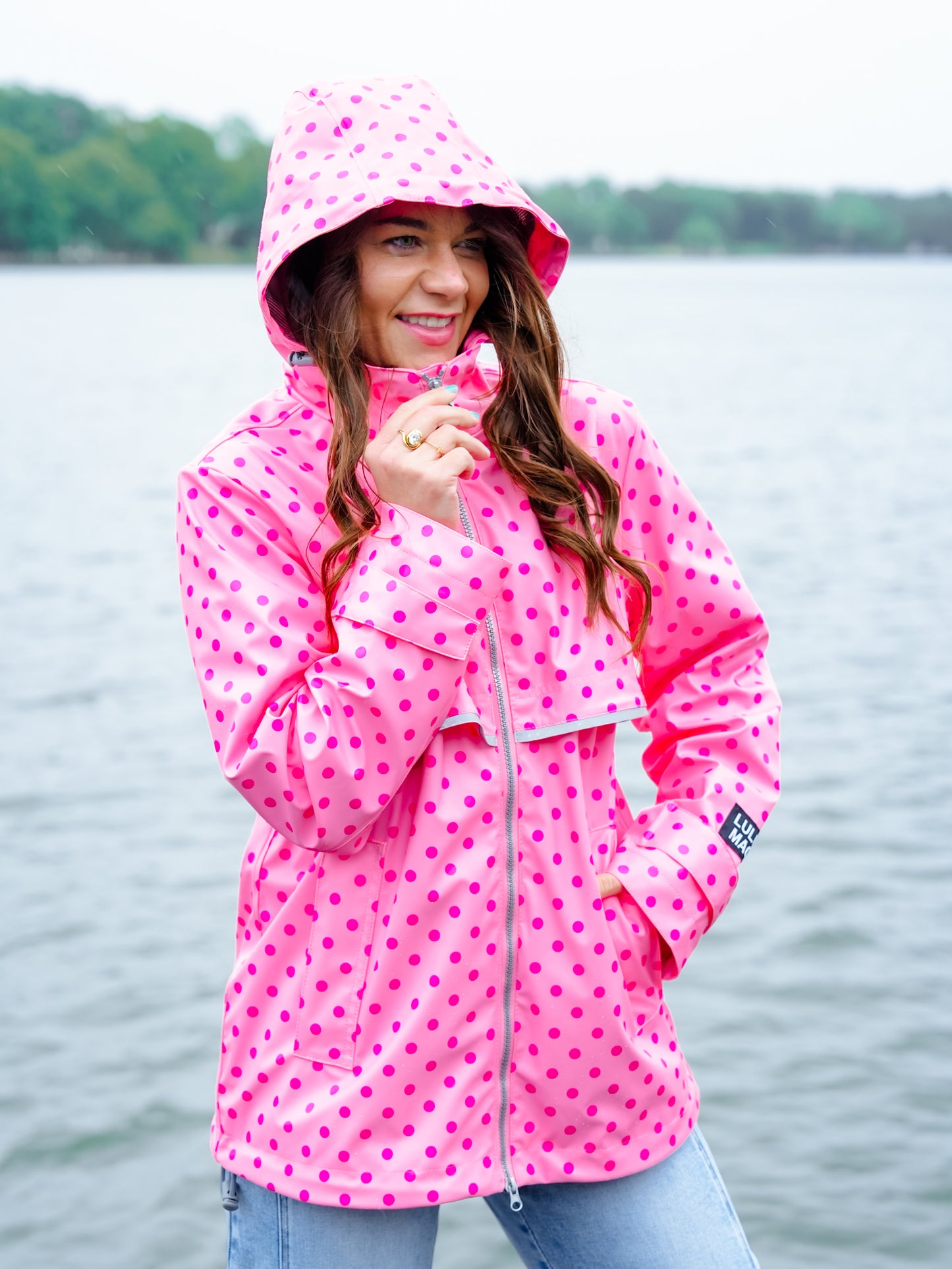 Lulu Mac Polka Dot Long Sleeve Zip Up Hooded Jacket