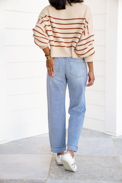Risen Enchanted High Rise Light Wash Cuffed Barrel Jeans