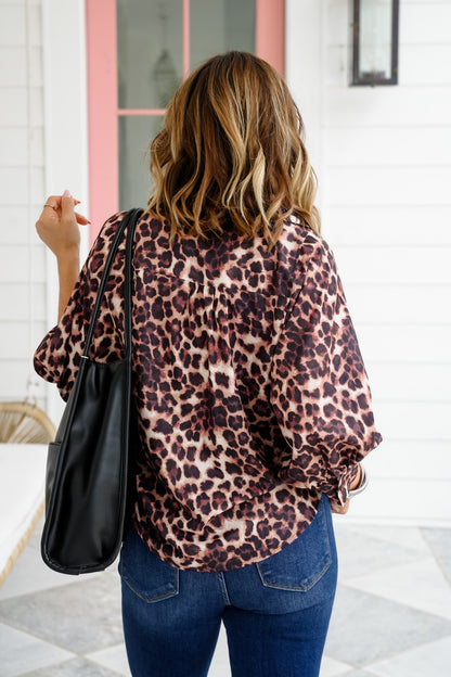 Plus/Reg Leopard Print Button Down Blouse