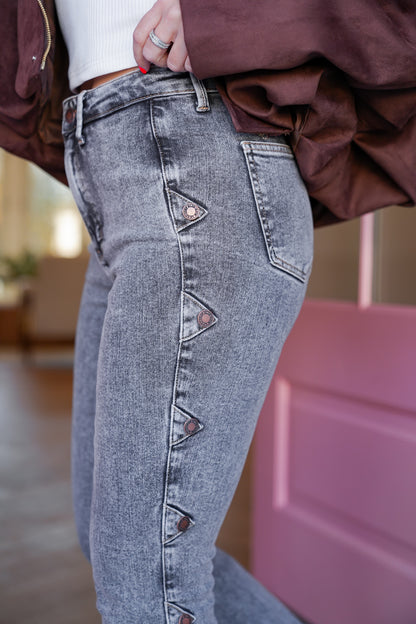 Judy Blue High Rise Grey Tummy Control Bootcut Jeans with Western Side Seam