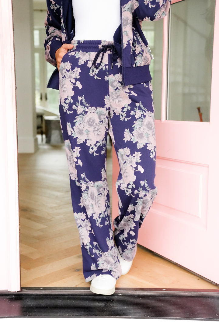 Floral Print Elastic Waist Straight Leg Sweatpants