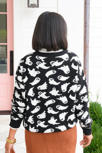 Plus/Reg Ghost Pattern Long Sleeve Pullover Sweater
