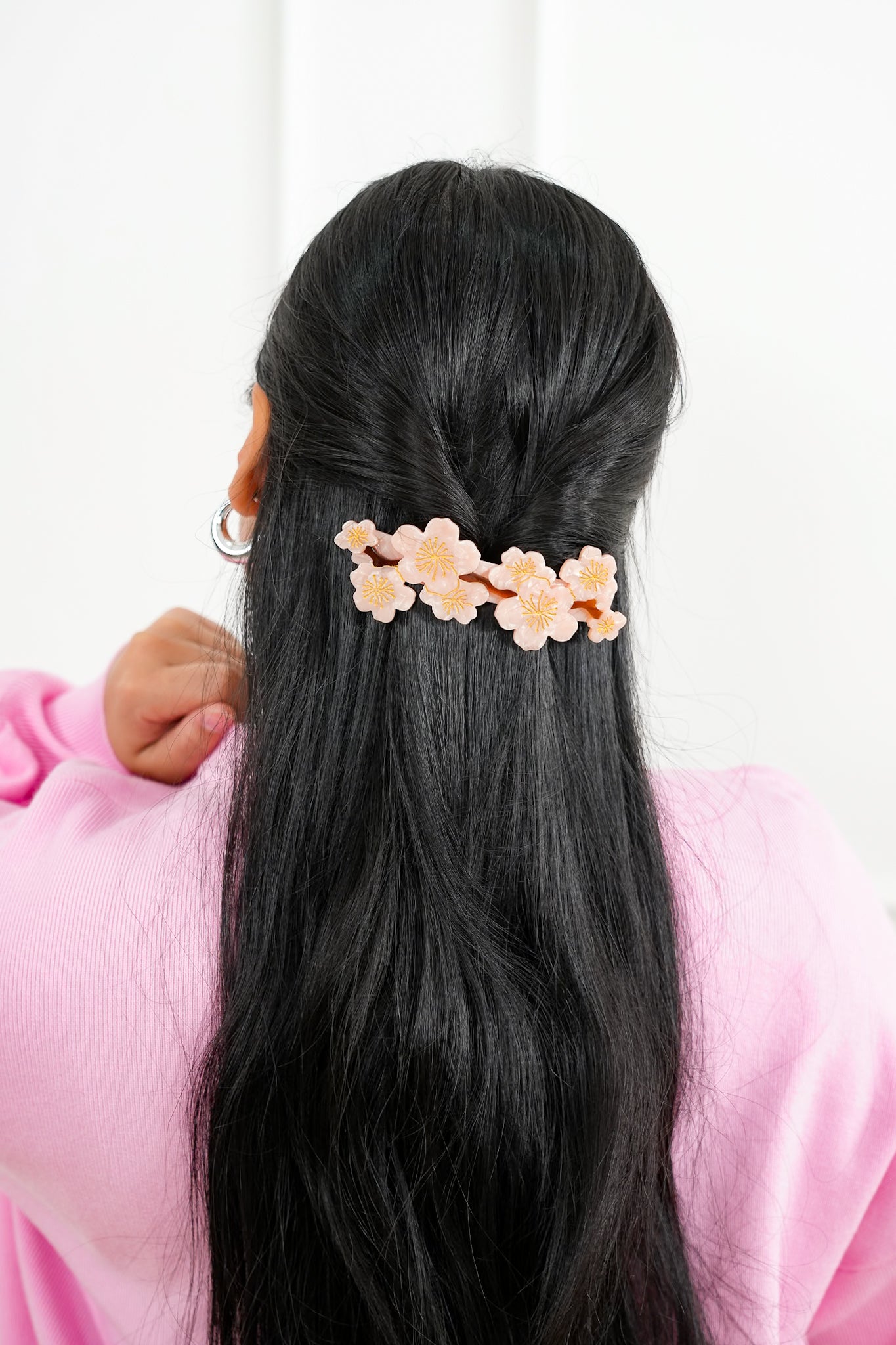 Hand-Painted Cherry Blossom French Barrette Hair Clip