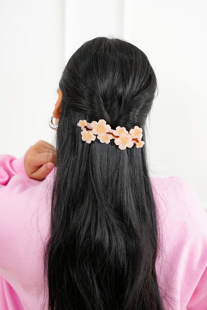 Hand-Painted Cherry Blossom French Barrette Hair Clip