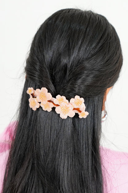 Hand-Painted Cherry Blossom French Barrette Hair Clip
