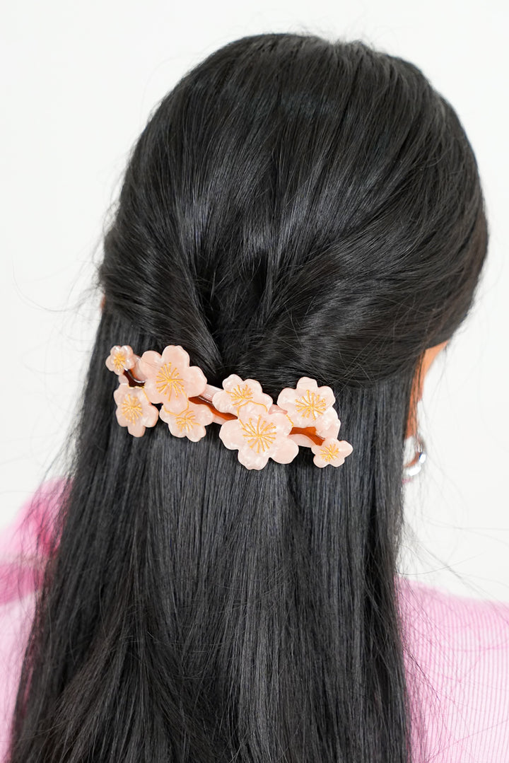 Hand-Painted Cherry Blossom French Barrette Hair Clip
