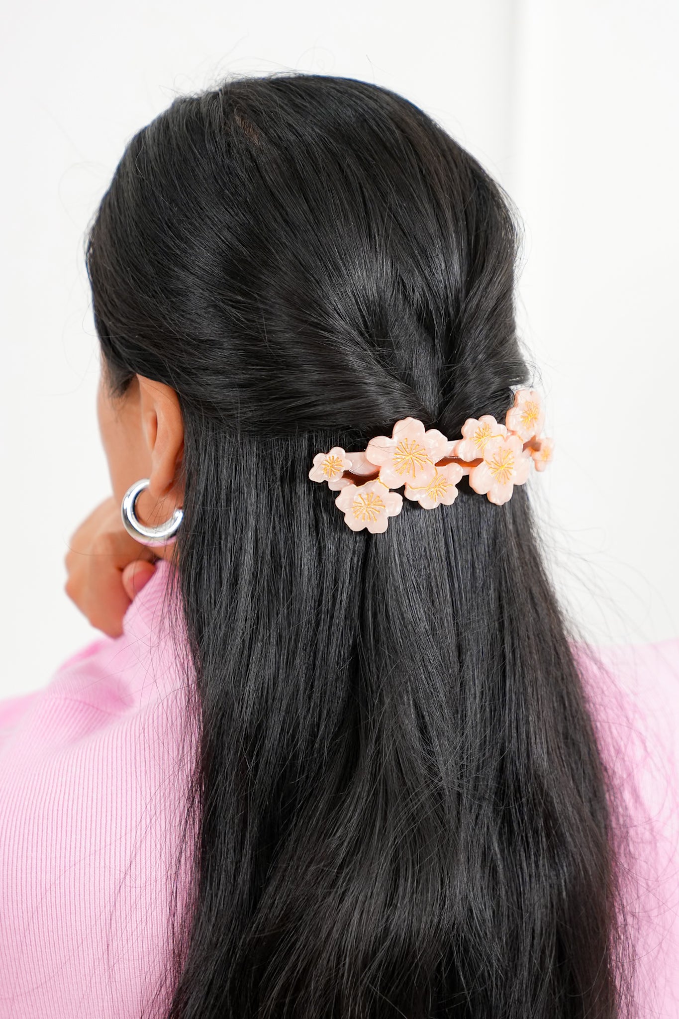Hand-Painted Cherry Blossom French Barrette Hair Clip