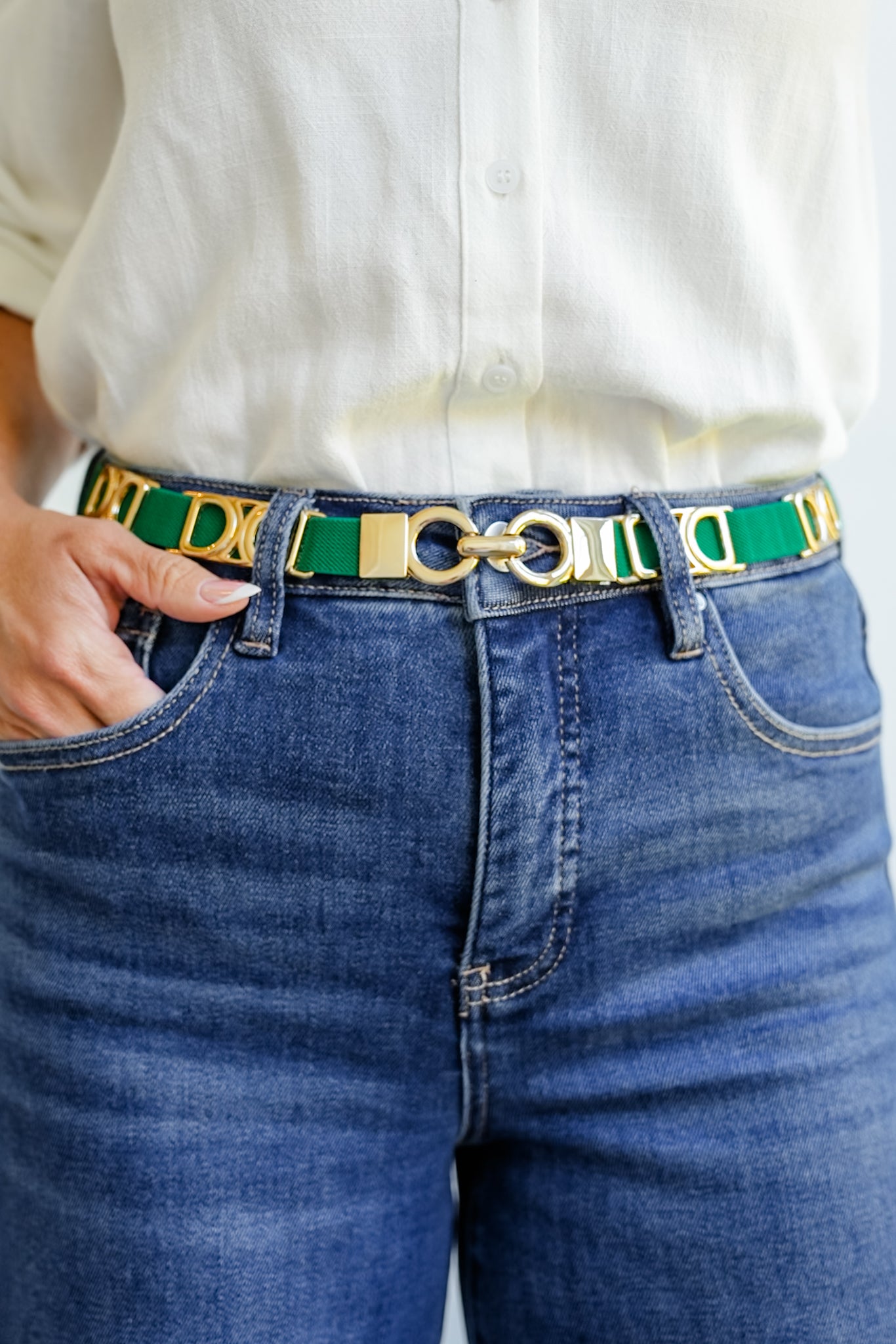 German Fuentes Stretch Belt with Half Moon Pattern