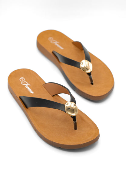 Vegan Leather Thong Sandal with Gold Accent Detail