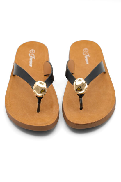 Vegan Leather Thong Sandal with Gold Accent Detail