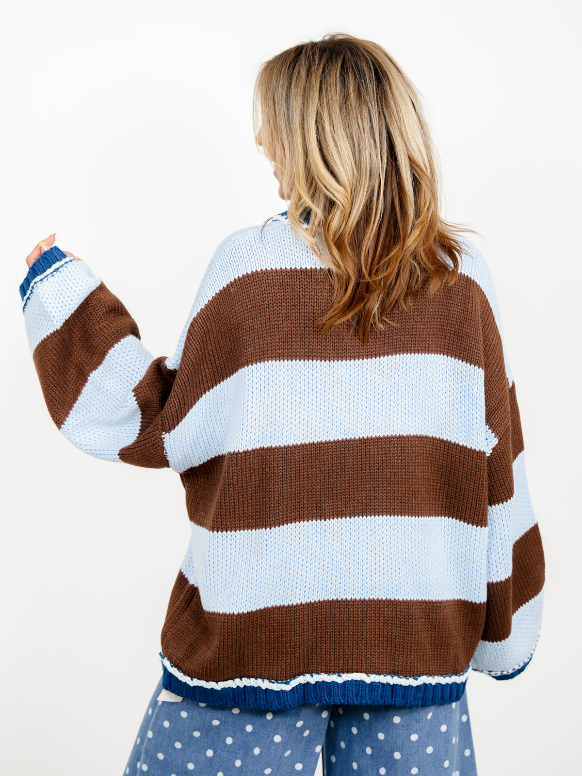 Wide Stripe Long Sleeve Pullover Chunky Sweater - Freckled Poppy