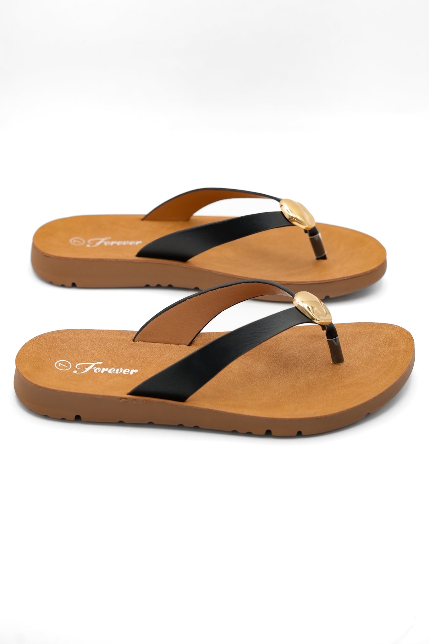 Vegan Leather Thong Sandal with Gold Accent Detail