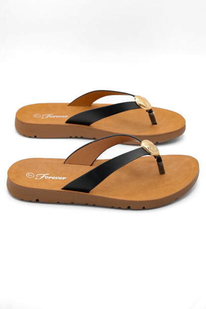 Vegan Leather Thong Sandal with Gold Accent Detail
