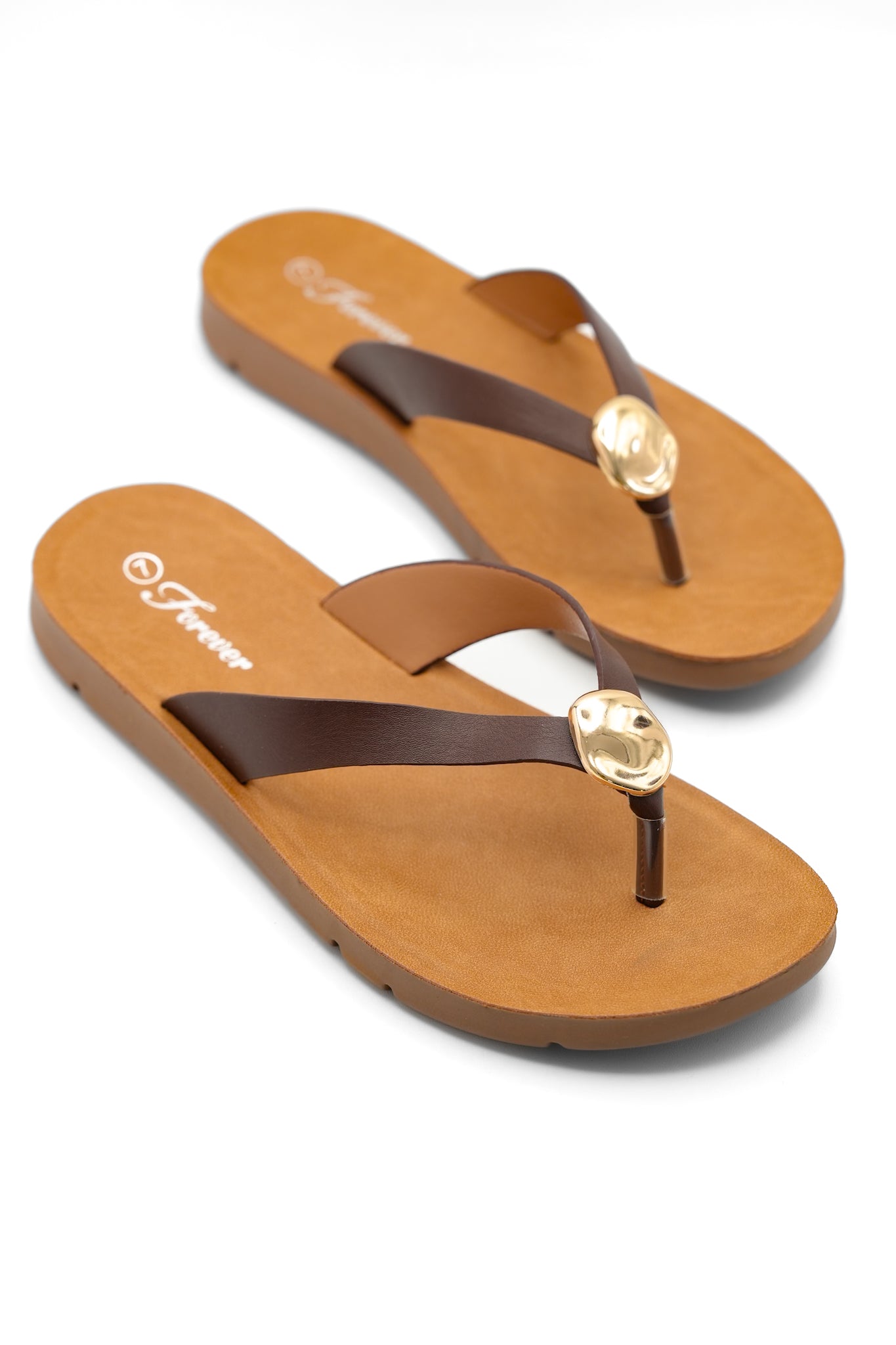 Vegan Leather Thong Sandal with Gold Accent Detail