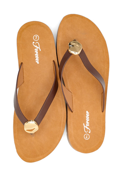 Vegan Leather Thong Sandal with Gold Accent Detail