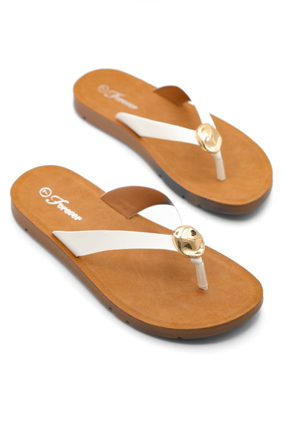 Vegan Leather Thong Sandal with Gold Accent Detail