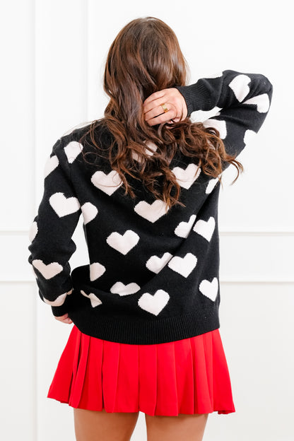Heart Pattern Long Sleeve Crew Neck Sweater
