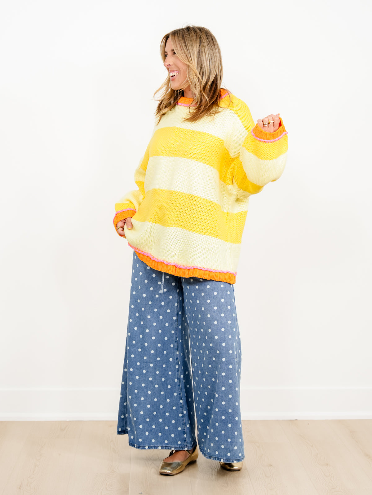 Wide Stripe Long Sleeve Pullover Chunky Sweater - Freckled Poppy