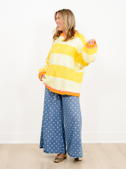 Wide Stripe Long Sleeve Pullover Chunky Sweater - Freckled Poppy