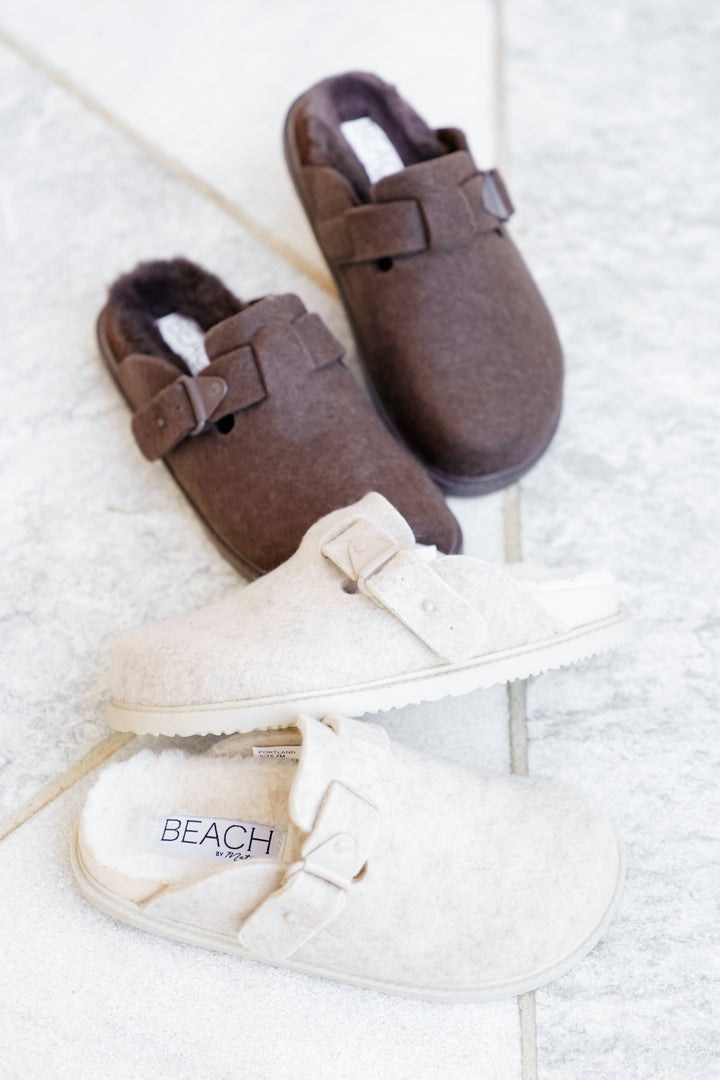 Cozy Felt Slip On Clog with Adjustable Strap