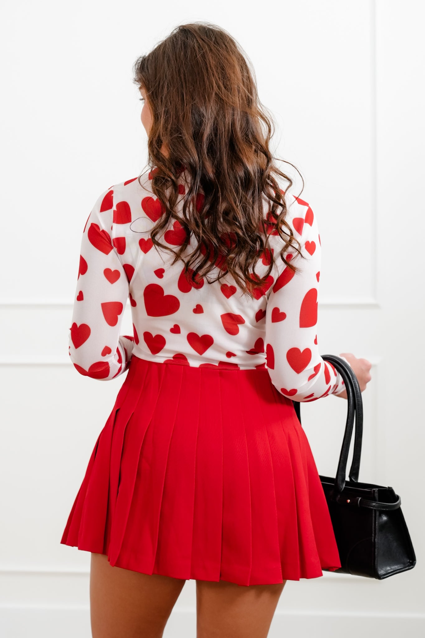 Plus/Reg Heart Print Long Sleeve Mesh Top