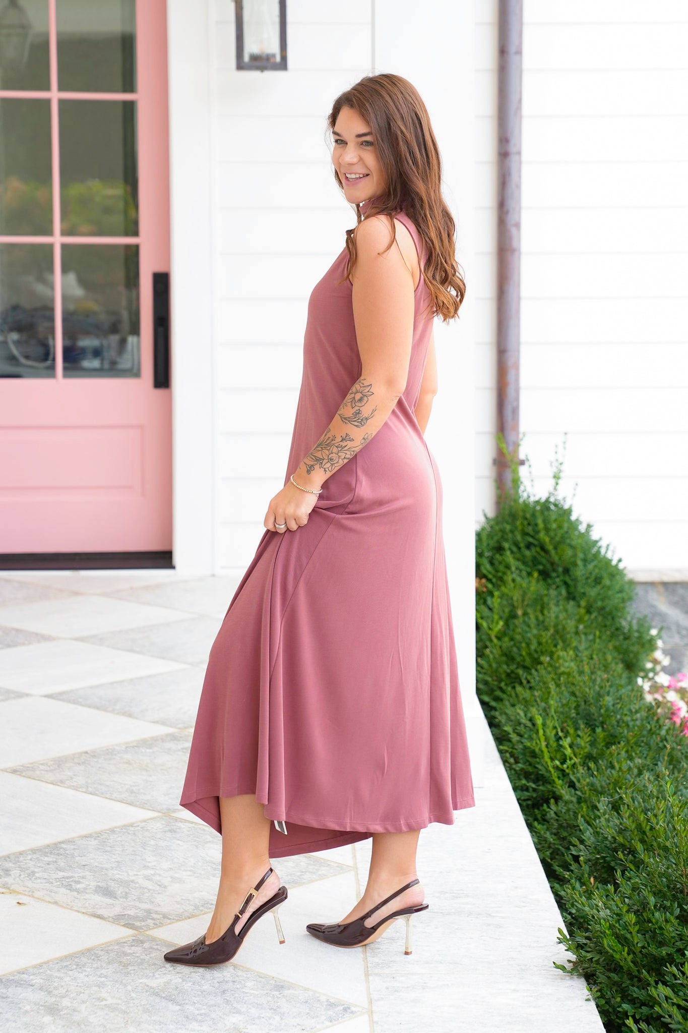 Knit Sleeveless Mock Neck Midi Dress