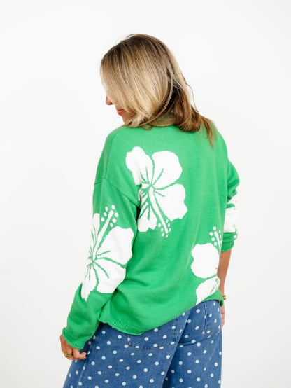 Hibiscus Floral Long Sleeve Pullover Sweater