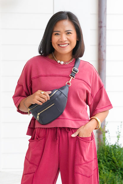 Plus/Reg Mineral Wash Short Sleeve Top with Barrel Pants Set