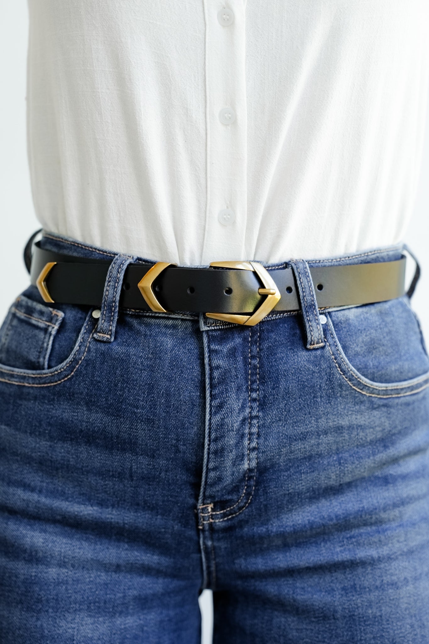 Angular Chevron Buckle Leather Belt