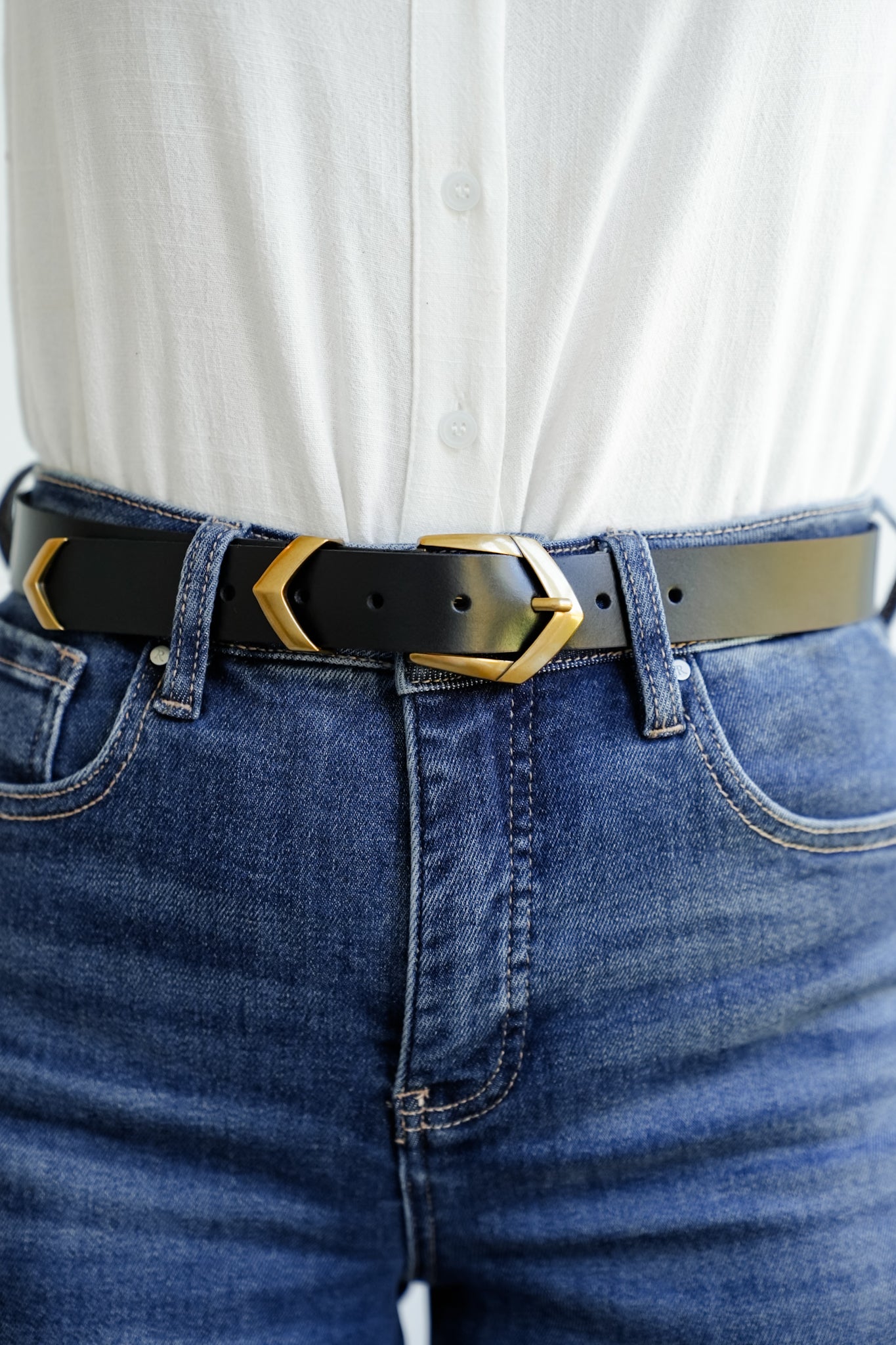 Angular Chevron Buckle Leather Belt