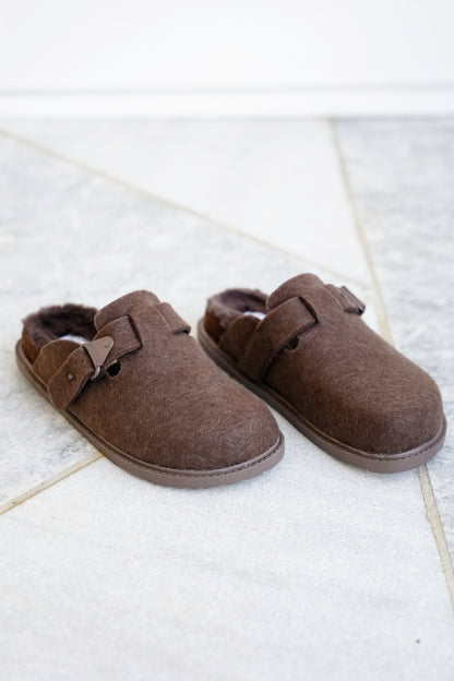 Cozy Felt Slip On Clog with Adjustable Strap