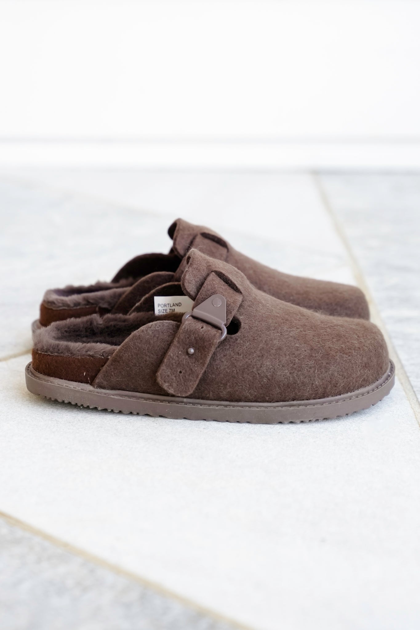 Cozy Felt Slip On Clog with Adjustable Strap