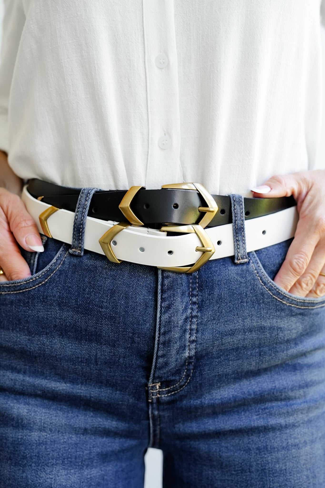 Angular Chevron Buckle Leather Belt