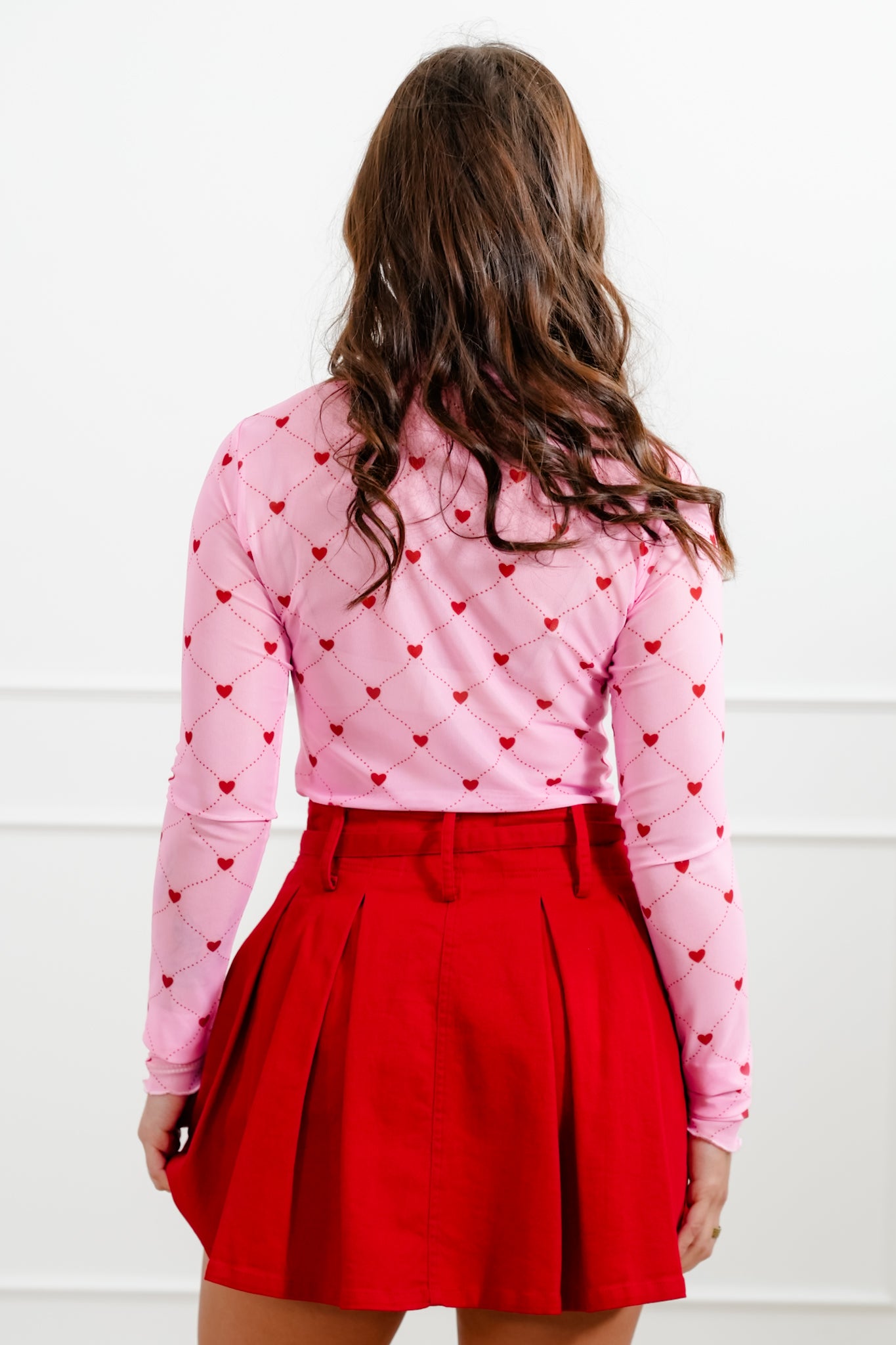 Plus/Reg Heartlines Print Long Sleeve Mesh Top