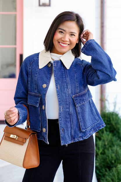Long Sleeve Zip Up and Buttoned Jacket with Corduroy Collar