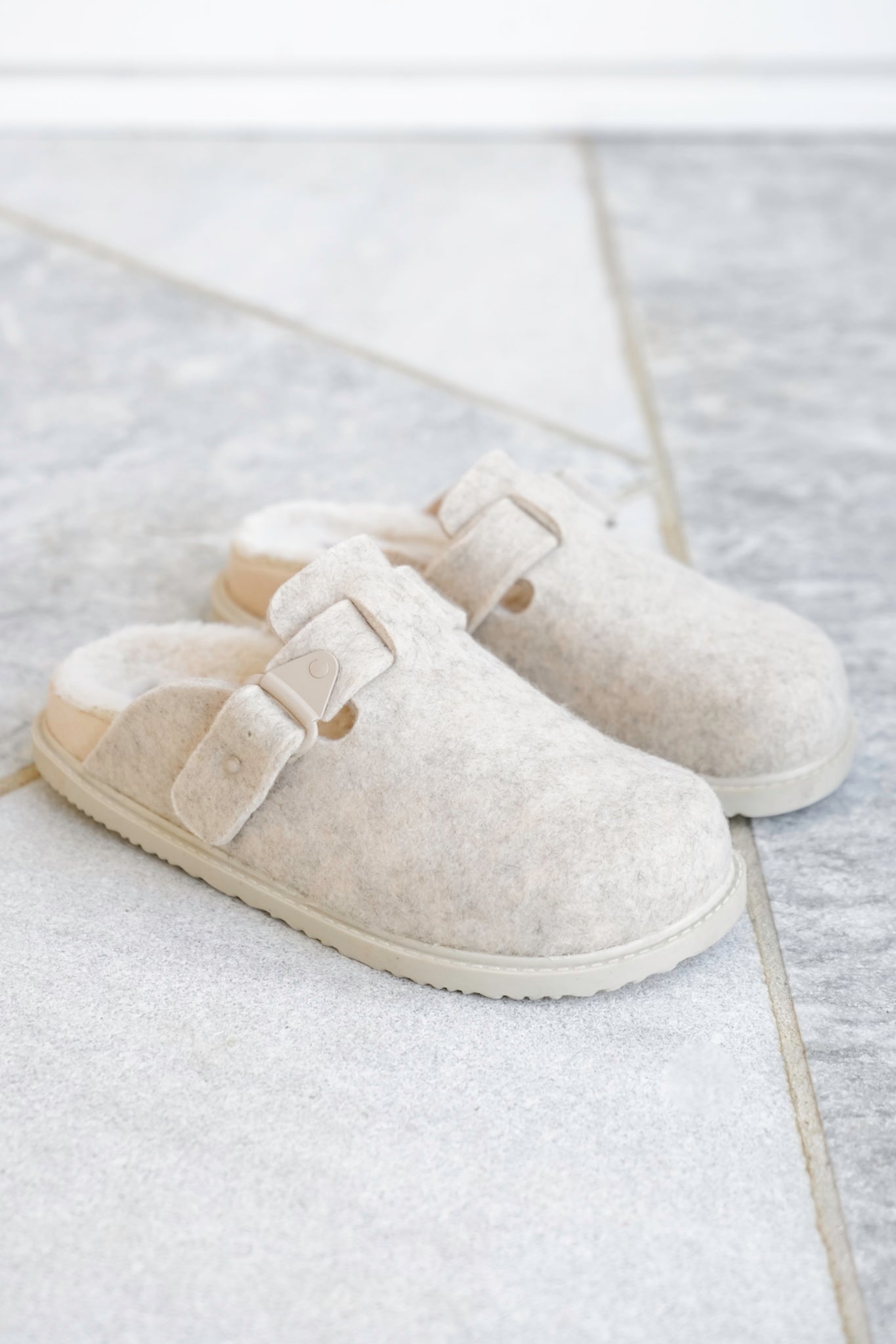 Cozy Felt Slip On Clog with Adjustable Strap
