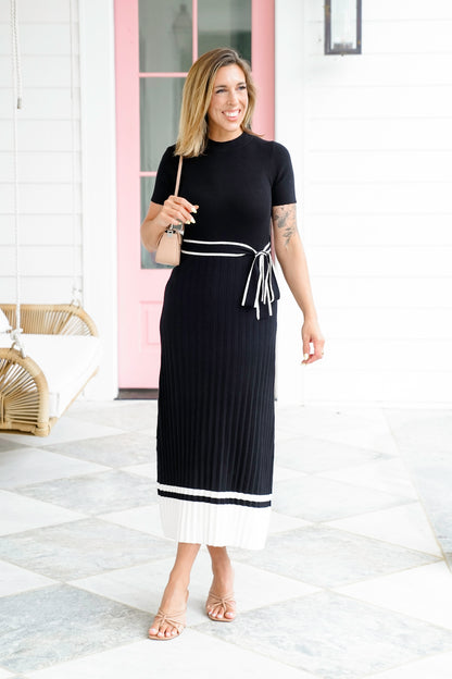 Black Ribbed Knit Midi Dress