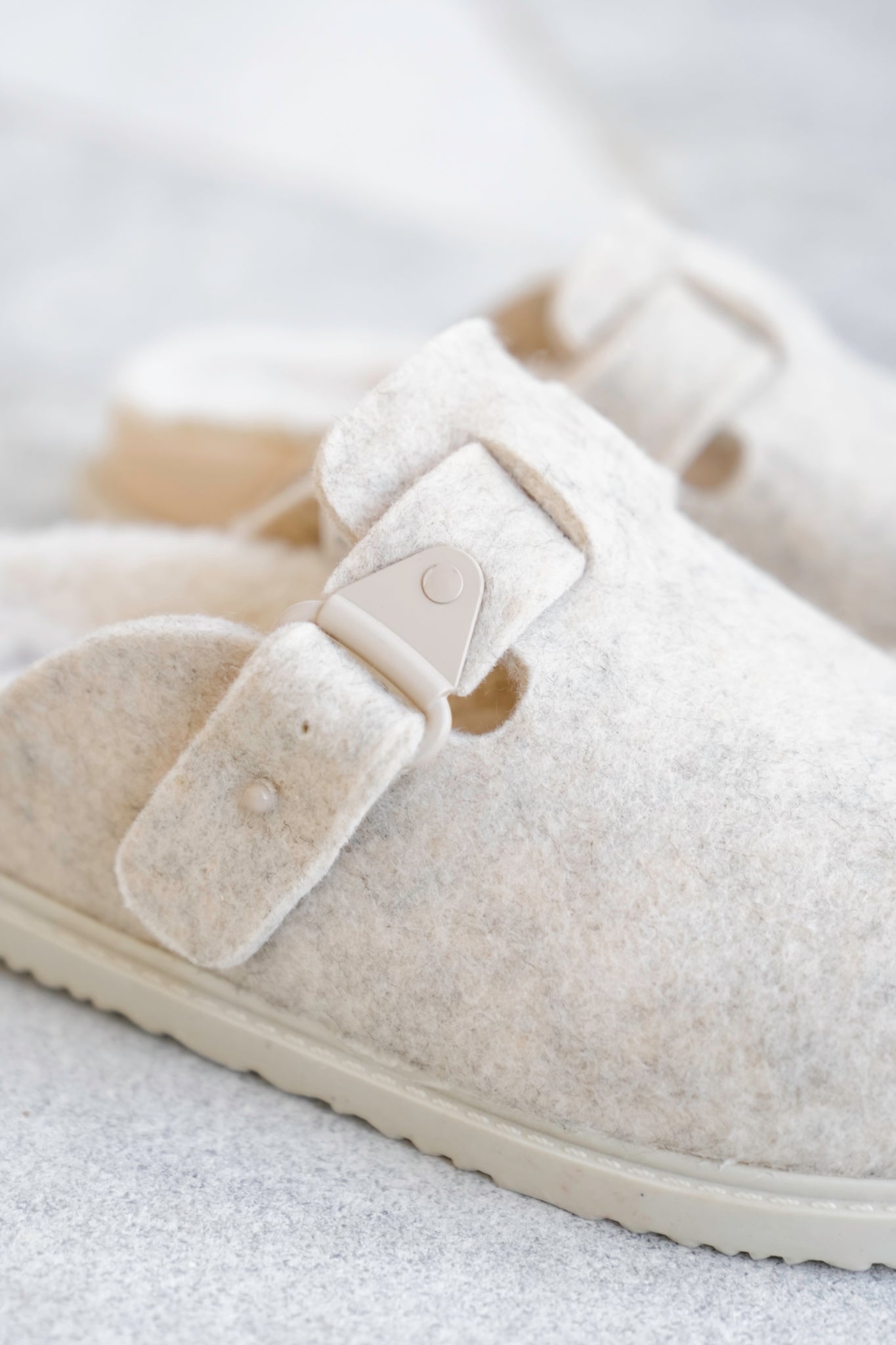 Cozy Felt Slip On Clog with Adjustable Strap