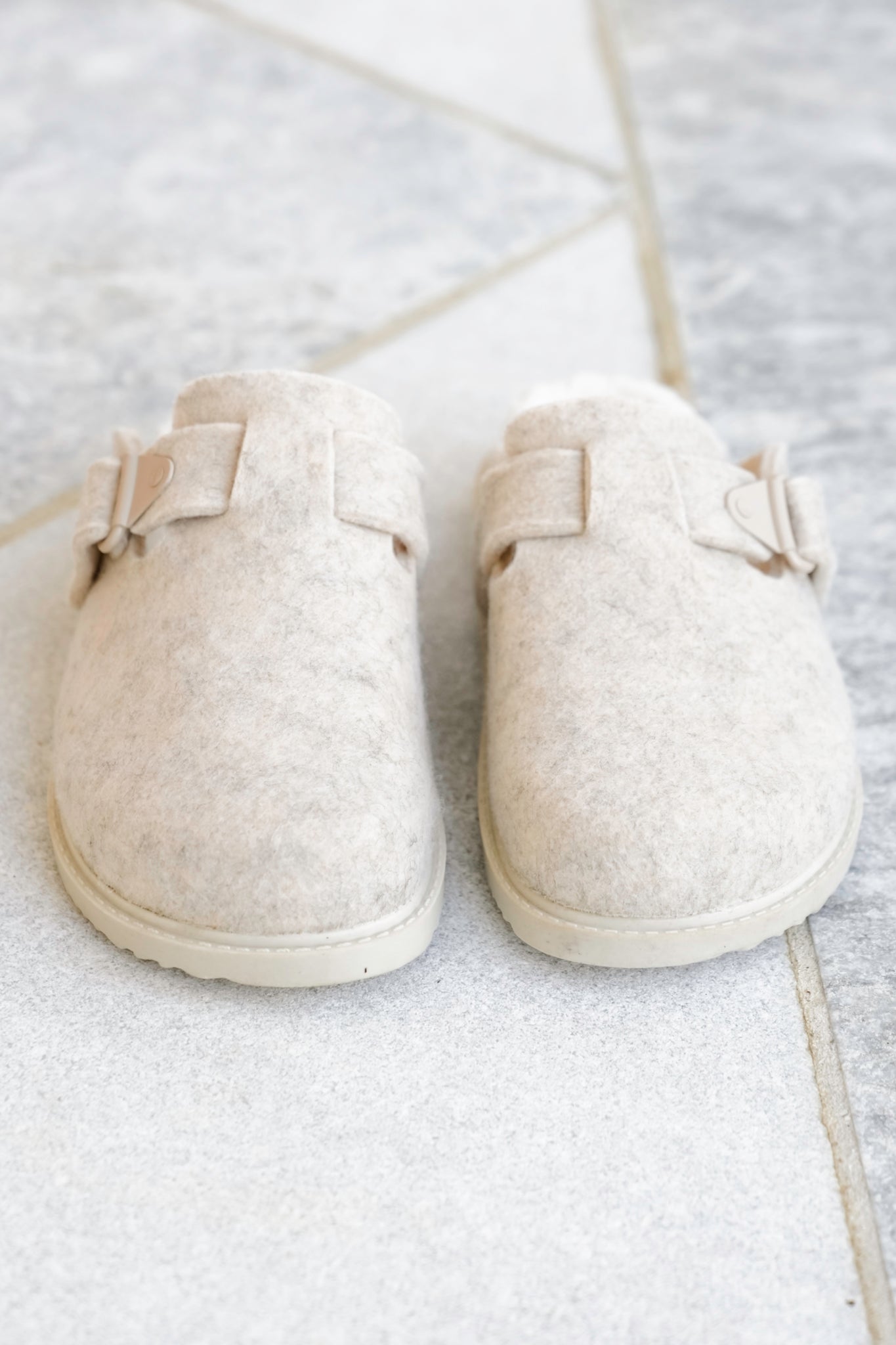 Cozy Felt Slip On Clog with Adjustable Strap