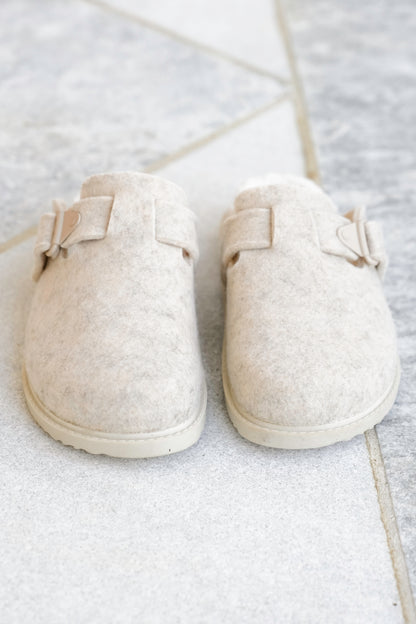 Cozy Felt Slip On Clog with Adjustable Strap