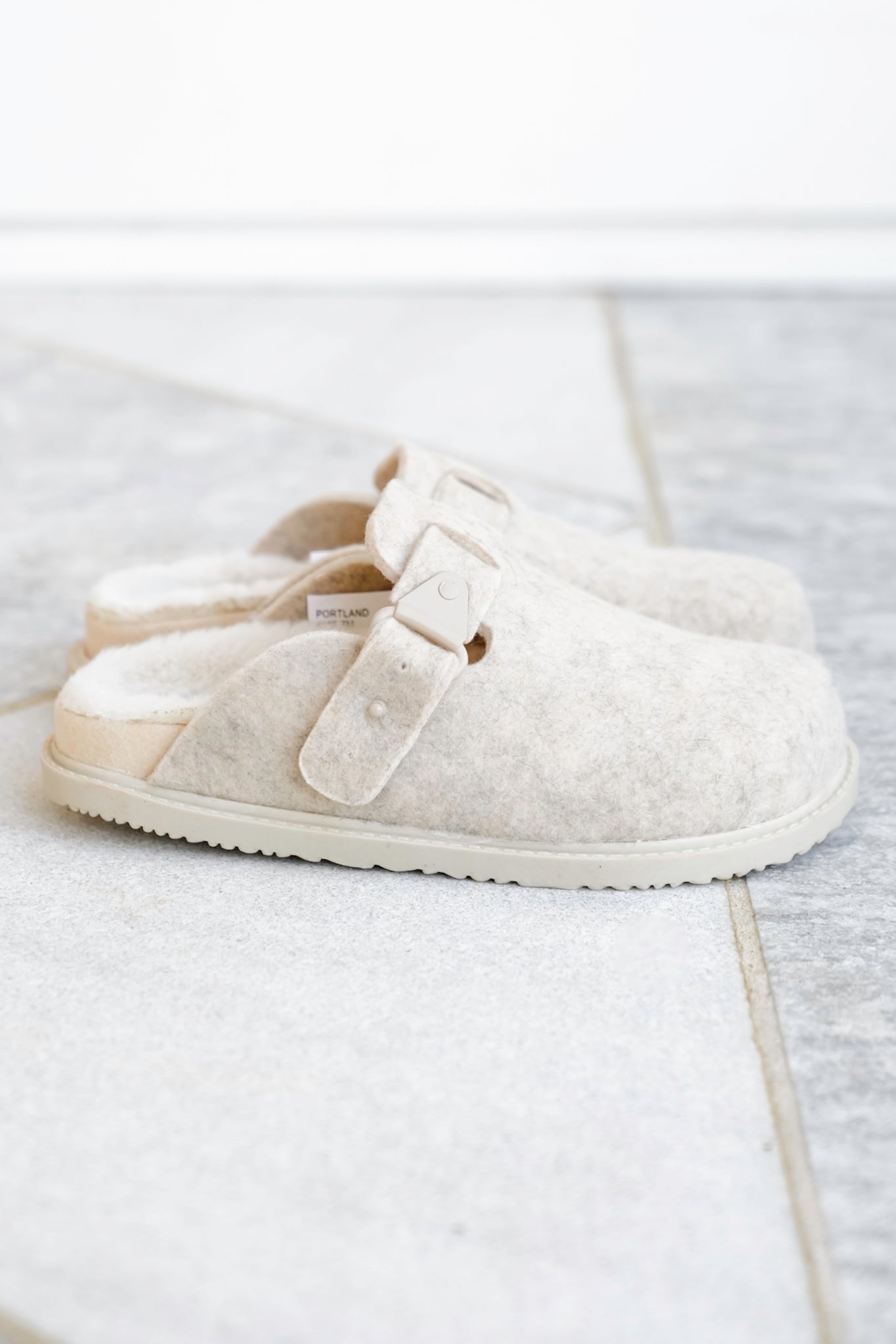 Cozy Felt Slip On Clog with Adjustable Strap