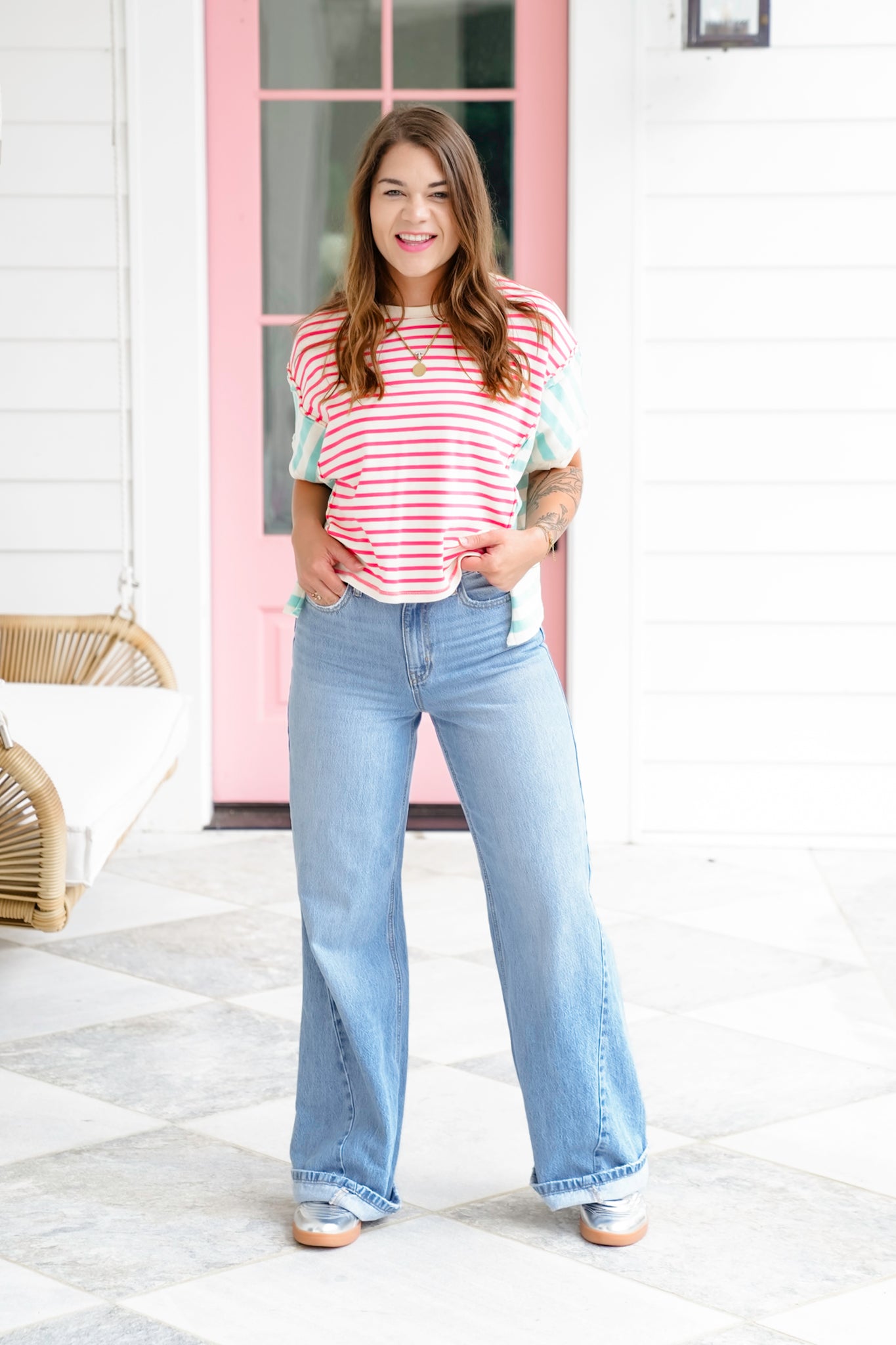 Stripe Color Block Short Sleeve Top